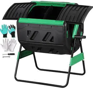 53 Gal Dual Chamber Compost Tumbler Outdoor - BPA-Free Rotating Composter with 8 Adjustable Vents, 2 Sliding Doors & Metal Frame - Fast Composting Bin for Kitchen Scraps, Garden & Yard Waste 53 Gal Dual Chamber Compost Tumbler Outdoor - BPA-Free Rotating Composter with 8 Adjustable Vents, 2 Sliding Doors & Metal Frame - Fast Composting Bin for Kitchen Scraps, Garden & Yard Waste