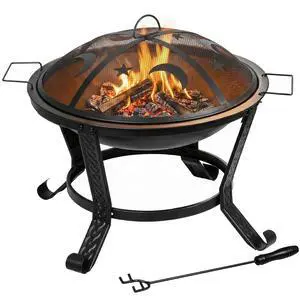 22Inches Fire Pit Outdoor Steel Wood Burning BBQ Grill Firepit Bowl Fireplace with Mesh Screen & Fire Poker, Log Grate 22Inches Fire Pit Outdoor Steel Wood Burning BBQ Grill Firepit Bowl Fireplace with Mesh Screen & Fire Poker, Log Grate