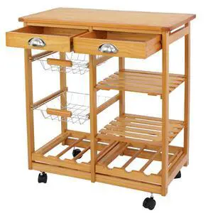 Kitchen Island Cart with Storage, Rolling Side Table on Wheels with 2 Drawers, 3 Shelves, Lockable Casters for Dining Room, Bar Kitchen Island Cart with Storage, Rolling Side Table on Wheels with 2 Drawers, 3 Shelves, Lockable Casters for Dining Room, Bar
