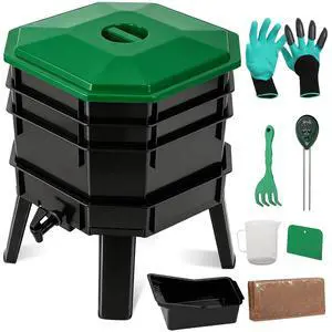 43.5L 3-Layer Stackable Worm Compost Bin, Complete Inclusive Worm Farm Kit with Easy Setup Design, Indoor Outdoor Worm Composter for Recycling Kitchen Food Waste & Organic Compost Making 43.5L 3-Layer Stackable Worm Compost Bin, Complete Inclusive Worm Farm Kit with Easy Setup Design, Indoor Outdoor Worm Composter for Recycling Kitchen Food Waste & Organic Compost Making