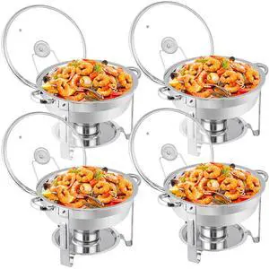 Chafing Dish Buffet Set 5 QT Stainless Steel Chafing Dishes Round Buffet Food Warmer Chafers Set for Parties Catering Event with Glass Lid, Lid Holder 4 packs Chafing Dish Buffet Set 5 QT Stainless Steel Chafing Dishes Round Buffet Food Warmer Chafers Set for Parties Catering Event with Glass Lid, Lid Holder 4 packs
