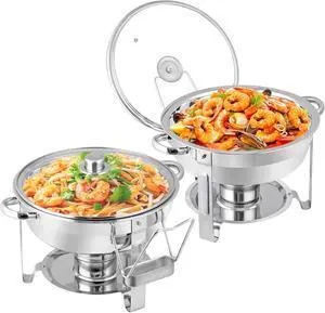Chafing Dish Buffet Set 5 QT Stainless Steel Chafing Dishes Round Buffet Food Warmer Chafers Set for Parties Catering Event with Glass Lid, Lid Holder 2 packs Chafing Dish Buffet Set 5 QT Stainless Steel Chafing Dishes Round Buffet Food Warmer Chafers Set for Parties Catering Event with Glass Lid, Lid Holder 2 packs