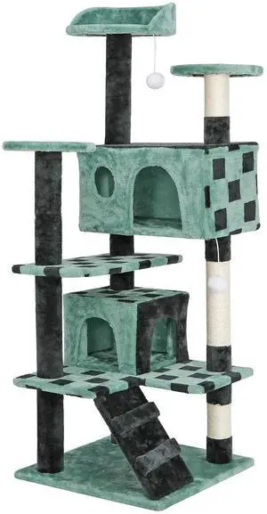 54in Cat Tree Tower for Indoor Cats Multi-Level Cat Condo Cat Bed Furniture with Scratching Post Kittens Activity Center (Green) 54in Cat Tree Tower for Indoor Cats Multi-Level Cat Condo Cat Bed Furniture with Scratching Post Kittens Activity Center (Green)