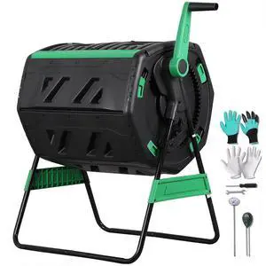 53 Gal Dual Chamber Compost Tumbler Outdoor - BPA-Free Rotating Composter with 8 Adjustable Vents, 2 Sliding Doors & Metal Frame - Fast Composting Bin for Kitchen Scraps, Garden & Yard Waste 53 Gal Dual Chamber Compost Tumbler Outdoor - BPA-Free Rotating Composter with 8 Adjustable Vents, 2 Sliding Doors & Metal Frame - Fast Composting Bin for Kitchen Scraps, Garden & Yard Waste