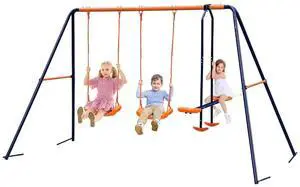 Metal Swing Sets for Backyard, 440lbs Load Capacity Swing Stand with 2 Seats and 1 Glider, Heavy Duty A-Frame Outdoor Swing Set for Kids Metal Swing Sets for Backyard, 440lbs Load Capacity Swing Stand with 2 Seats and 1 Glider, Heavy Duty A-Frame Outdoor Swing Set for Kids