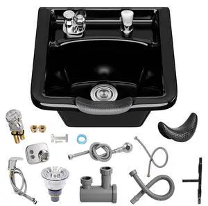 Salon Shampoo Basin, Black Plastic Shampoo Bowl Sink for Salons, Barber Stores and Home Use, Hair Washing Sink, Easy Clean & Install Hair Backwash Basin for Hair Stylists Salon Shampoo Basin, Black Plastic Shampoo Bowl Sink for Salons, Barber Stores and Home Use, Hair Washing Sink, Easy Clean & Install Hair Backwash Basin for Hair Stylists