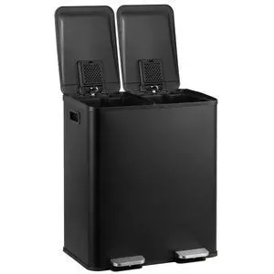 Kitchen Trash Can 50L (13.2 Gallon) Dual Compartment Stainless Steel Recycling Bin with Foot Pedal, Soft Close Odor Proof Lid, Removable Inner Buckets for Kitchen Office Living Room, Black Kitchen Trash Can 50L (13.2 Gallon) Dual Compartment Stainless Steel Recycling Bin with Foot Pedal, Soft Close Odor Proof Lid, Removable Inner Buckets for Kitchen Office Living Room, Black