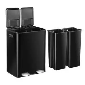 Kitchen Trash Can, 60L 16 Gallon Dual Stainless Steel Recycling Garbage Can with Foot Pedal, Soft Close Odor-Proof Lid, Removable Inner Buckets for Kitchen, Living Room, Office, Black Kitchen Trash Can, 60L 16 Gallon Dual Stainless Steel Recycling Garbage Can with Foot Pedal, Soft Close Odor-Proof Lid, Removable Inner Buckets for Kitchen, Living Room, Office, Black