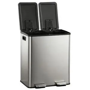 Kitchen Trash Can 50L (13.2 Gallon) Dual Compartment Stainless Steel Recycling Bin with Foot Pedal, Soft Close Odor Proof Lid, Removable Inner Buckets for Kitchen Office Living Room, Silver Kitchen Trash Can 50L (13.2 Gallon) Dual Compartment Stainless Steel Recycling Bin with Foot Pedal, Soft Close Odor Proof Lid, Removable Inner Buckets for Kitchen Office Living Room, Silver