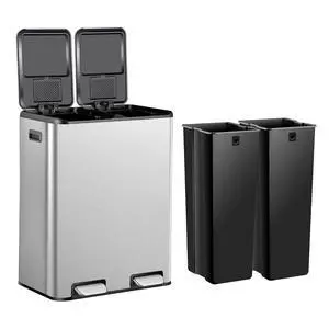 Kitchen Trash Can, 60L 16 Gallon Dual Stainless Steel Recycling Garbage Can with Foot Pedal, Soft Close Odor-Proof Lid, Removable Inner Buckets for Kitchen, Living Room, Office, Silver Kitchen Trash Can, 60L 16 Gallon Dual Stainless Steel Recycling Garbage Can with Foot Pedal, Soft Close Odor-Proof Lid, Removable Inner Buckets for Kitchen, Living Room, Office, Silver