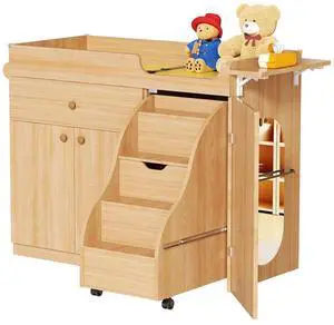 Changing Table with Stairs, Montessori Diaper Station for Daycare & Home (Right Stairs) | PU Changing Pad, Safety Strap & Handrail, Large Storage, Acrylic Mirror, Foldable Shelves, Paper Roll Holder & Changing Table with Stairs, Montessori Diaper Station for Daycare & Home (Right Stairs) | PU Changing Pad, Safety Strap & Handrail, Large Storage, Acrylic Mirror, Foldable Shelves, Paper Roll Holder &