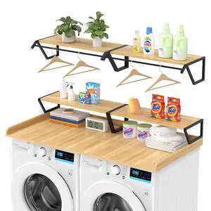 Set Washer Dryer Countertop with Hanging Rod, Laundry Countertop with Wall Shelf for Laundry Room Organization, Washer Dryer Topper with Anti-Slip Pads and Raised Edges Oak Set Washer Dryer Countertop with Hanging Rod, Laundry Countertop with Wall Shelf for Laundry Room Organization, Washer Dryer Topper with Anti-Slip Pads and Raised Edges Oak