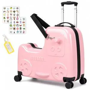 22" Kids Ride-On Suitcase with Safety Strap, Multifunctional Kids' Luggage with Double Spinner Wheels, Durable and Lightweight for Boys and Girls Ages 2-10Pink 22" Kids Ride-On Suitcase with Safety Strap, Multifunctional Kids' Luggage with Double Spinner Wheels, Durable and Lightweight for Boys and Girls Ages 2-10Pink