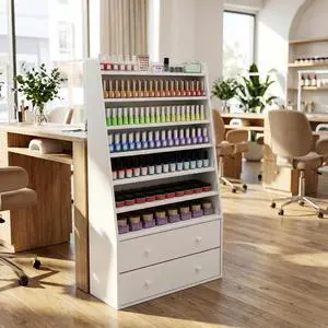 Nail Polish Rack with 2 Drawers, Salon Display & Storage Cabinet with Acrylic Baffle, Holds 700+ Bottles of Polishes, Essential Oils & Perfumes, Suitable for Nail Salon & Beauty Store, White Nail Polish Rack with 2 Drawers, Salon Display & Storage Cabinet with Acrylic Baffle, Holds 700+ Bottles of Polishes, Essential Oils & Perfumes, Suitable for Nail Salon & Beauty Store, White