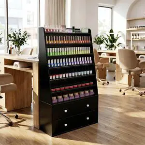 Nail Polish Rack with 2 Drawers, Salon Display & Storage Cabinet with Acrylic Baffle, Holds 700+ Bottles of Polishes, Essential Oils & Perfumes, Suitable for Nail Salon & Beauty Store, Black Nail Polish Rack with 2 Drawers, Salon Display & Storage Cabinet with Acrylic Baffle, Holds 700+ Bottles of Polishes, Essential Oils & Perfumes, Suitable for Nail Salon & Beauty Store, Black