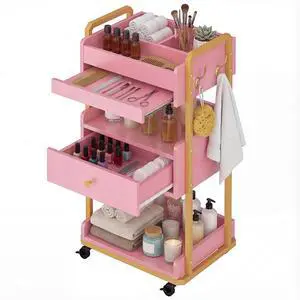 Salon Spa Cart with Wheels & Drawer, 3-Tier Rolling Beauty Storage Cart with Slide-Out Tray, Mobile Salon Cart for Esthetician, Beauty Salon and Spa Use (Pink) Salon Spa Cart with Wheels & Drawer, 3-Tier Rolling Beauty Storage Cart with Slide-Out Tray, Mobile Salon Cart for Esthetician, Beauty Salon and Spa Use (Pink)