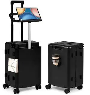 20" Kids Ride on Suitcase with Adjustable Seat, Hardside Carry on Travel Suitcase with Spinner Wheels, TSA Lock, Cup & Tablet Holder(Black with Fence) 20" Kids Ride on Suitcase with Adjustable Seat, Hardside Carry on Travel Suitcase with Spinner Wheels, TSA Lock, Cup & Tablet Holder(Black with Fence)