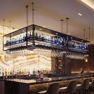 55" Industrial Ceiling Wine Rack with LED, 3-Tier Ceiling Shelf with Wine Glass Holder and Acrylic Shelf, Hanging Wine Rack with Cup Holder for Bar, Home, Cafe (3pcs) 55" Industrial Ceiling Wine Rack with LED, 3-Tier Ceiling Shelf with Wine Glass Holder and Acrylic Shelf, Hanging Wine Rack with Cup Holder for Bar, Home, Cafe (3pcs)