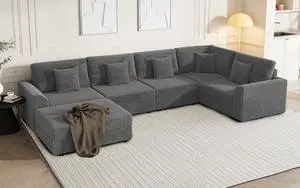 146" Modular Sectional Sofa, 6-Piece U-Shaped Couch with Ottoman | Oversized Deep Seating, Converts to Sofa Bed, Solid Wood Frame, Soft Corduroy Fabric, Tool-Free Assembly 146" Modular Sectional Sofa, 6-Piece U-Shaped Couch with Ottoman | Oversized Deep Seating, Converts to Sofa Bed, Solid Wood Frame, Soft Corduroy Fabric, Tool-Free Assembly