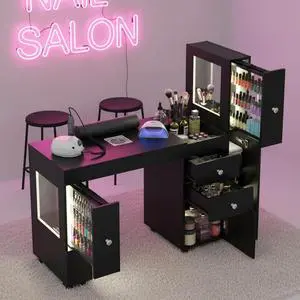 Manicure Table with Dust Collector & LED Display Cabinet, Nail Desk for Nail Tech with Drawers, Storage, Lockable Wheels, Wrist Rest, Acetone-Resistant Nail Table for Salon & Home Manicure Table with Dust Collector & LED Display Cabinet, Nail Desk for Nail Tech with Drawers, Storage, Lockable Wheels, Wrist Rest, Acetone-Resistant Nail Table for Salon & Home