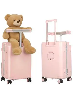 20" Adjustable Fence Luggage with Seat, Carry On Suitcase for Kids & Adults, 200lbs Support, 360° Silent Wheels with TSA Lock, Tablet & Cup Holder(Pink) 20" Adjustable Fence Luggage with Seat, Carry On Suitcase for Kids & Adults, 200lbs Support, 360° Silent Wheels with TSA Lock, Tablet & Cup Holder(Pink)