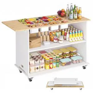 Portable Charcuterie Cart, 46" Foldable Buffet Table on Wheels, Detachable | Drop Leaf TableTop, 12 Food Pan Holes, 1/6 GN Compatible, Fold-Flat & Detachable, Adjustable Shelf, DIY Stickers, 4 Casters Portable Charcuterie Cart, 46" Foldable Buffet Table on Wheels, Detachable | Drop Leaf TableTop, 12 Food Pan Holes, 1/6 GN Compatible, Fold-Flat & Detachable, Adjustable Shelf, DIY Stickers, 4 Casters