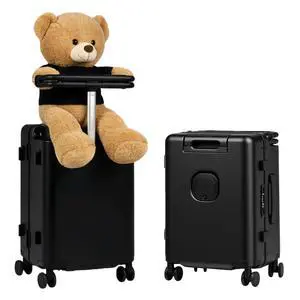 20" Adjustable Fence Luggage with Seat, Carry On Suitcase for Kids & Adults, 200lbs Support, 360° Silent Wheels with TSA Lock, Tablet & Cup Holder(Black) 20" Adjustable Fence Luggage with Seat, Carry On Suitcase for Kids & Adults, 200lbs Support, 360° Silent Wheels with TSA Lock, Tablet & Cup Holder(Black)