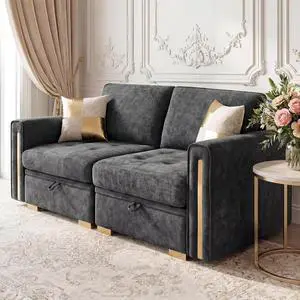 Oversized Modular Chenille Loveseat with Storage, Comfy Extra Deep & Wide Seat Couch with Gold Metal Accents & Legs for Living Room (Grey) Oversized Modular Chenille Loveseat with Storage, Comfy Extra Deep & Wide Seat Couch with Gold Metal Accents & Legs for Living Room (Grey)