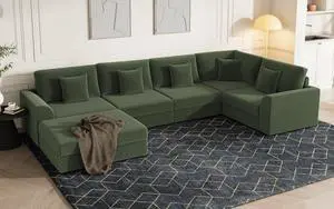 146" Modular Sectional Sofa, 6-Piece U-Shaped Couch with Ottoman | Oversized Deep Seating, Converts to Sofa Bed, Solid Wood Frame, Soft Corduroy Fabric, Tool-Free Assembly 146" Modular Sectional Sofa, 6-Piece U-Shaped Couch with Ottoman | Oversized Deep Seating, Converts to Sofa Bed, Solid Wood Frame, Soft Corduroy Fabric, Tool-Free Assembly