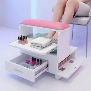 Rolling Pedicure Foot Rest Stool with Storage, Pull-Out Tray, Drawer & Side Shelf, PU Cushion Spa Station with Wheels for Nail Salon and Home (Pink) Rolling Pedicure Foot Rest Stool with Storage, Pull-Out Tray, Drawer & Side Shelf, PU Cushion Spa Station with Wheels for Nail Salon and Home (Pink)