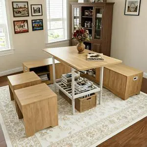 Extendable Breakfast Nook Set with Storage Bench, Corner Dining Table Set | Extendable Table Design, Hidden Storage Benches, 6-Piece Dining Set, Built-In Glass Holders, Indoor & Outdoor Use Extendable Breakfast Nook Set with Storage Bench, Corner Dining Table Set | Extendable Table Design, Hidden Storage Benches, 6-Piece Dining Set, Built-In Glass Holders, Indoor & Outdoor Use
