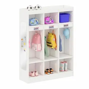 3-Section Classroom Coat Locker with 6 Cubbies | 6 Hooks, Acrylic Mirror, Raised Edge, for Home, School, Nursery 3-Section Classroom Coat Locker with 6 Cubbies | 6 Hooks, Acrylic Mirror, Raised Edge, for Home, School, Nursery