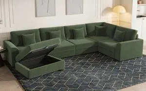 Modular Sectional Sofa, 6-Piece U-Shaped Couch with Storage Ottoman | Oversized Deep Seating, Converts to Sofa Bed, Solid Wood Frame, Soft Corduroy Fabric, Tool-Free Assembly Modular Sectional Sofa, 6-Piece U-Shaped Couch with Storage Ottoman | Oversized Deep Seating, Converts to Sofa Bed, Solid Wood Frame, Soft Corduroy Fabric, Tool-Free Assembly