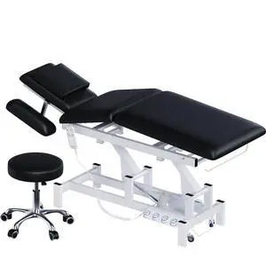 2-Motor Electric Massage Table for Physical Therapy (Black, with Stool) | Professional Treatment & Medical Exam Table with Wheels, 3-Section Lumbar Lift & Height Adjustable for Facial Tattoo Waxing 2-Motor Electric Massage Table for Physical Therapy (Black, with Stool) | Professional Treatment & Medical Exam Table with Wheels, 3-Section Lumbar Lift & Height Adjustable for Facial Tattoo Waxing