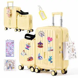 Ride On Suitcase for Kids 2 Piece Carry On Luggage Set (Yellow) | 20"+ 14" Toddler Ride on Suitcase Set, ABS+PC HardShell, Silent Spinner Wheels, Safety Belt, Foldable Cup Holder Ride On Suitcase for Kids 2 Piece Carry On Luggage Set (Yellow) | 20"+ 14" Toddler Ride on Suitcase Set, ABS+PC HardShell, Silent Spinner Wheels, Safety Belt, Foldable Cup Holder
