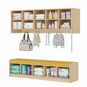 Wall-Mounted Cubby Storage Organizer 10-Section with Shoe Bench Set, Wooden Wall Cubbies with Hooks and Removable PU Cushion for Home, School, Nursery, and Kindergarten Wall-Mounted Cubby Storage Organizer 10-Section with Shoe Bench Set, Wooden Wall Cubbies with Hooks and Removable PU Cushion for Home, School, Nursery, and Kindergarten