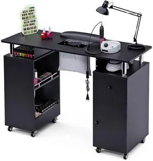 Manicure Table, Nail Desk Nail Tech Table with Dust Collector, Arm Rest, Wheels, Drawer & Cabinet, Beauty Salon Station, Black Manicure Table, Nail Desk Nail Tech Table with Dust Collector, Arm Rest, Wheels, Drawer & Cabinet, Beauty Salon Station, Black