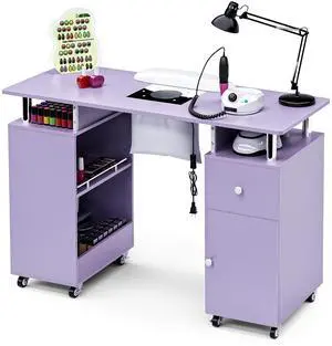 Manicure Table, Nail Desk Nail Tech Table with Dust Collector, Arm Rest, Wheels, Drawer & Cabinet, Beauty Salon Station, Purple Manicure Table, Nail Desk Nail Tech Table with Dust Collector, Arm Rest, Wheels, Drawer & Cabinet, Beauty Salon Station, Purple