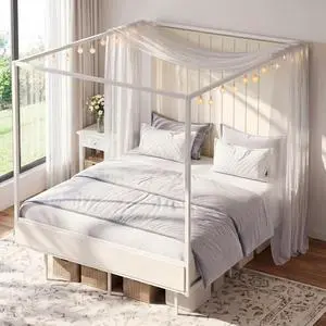 Full Canopy Platform Bed with Charging Station & LED Lights | 4-Poster Canopy Design, Heavy-Duty Steel Frame, 11-Inch Under-Bed Storage, No Box Spring Needed, Easy Assembly & Noise-Free Full Canopy Platform Bed with Charging Station & LED Lights | 4-Poster Canopy Design, Heavy-Duty Steel Frame, 11-Inch Under-Bed Storage, No Box Spring Needed, Easy Assembly & Noise-Free