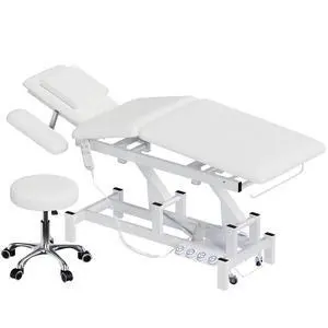 2-Motor Electric Massage Table for Physical Therapy (White, with Stool) | Professional Treatment & Medical Exam Table with Wheels, 3-Section Lumbar Lift & Height Adjustable for Facial Tattoo Waxing 2-Motor Electric Massage Table for Physical Therapy (White, with Stool) | Professional Treatment & Medical Exam Table with Wheels, 3-Section Lumbar Lift & Height Adjustable for Facial Tattoo Waxing