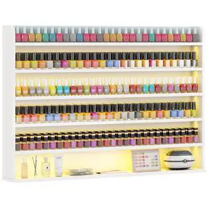 Wood Nail Polish Rack Display, 6 Tiers Nail Polish Wall Organizer, White | Wall Mounted Nail Polish Storage & Display Shelf, 6 Layers Wall Mount Nail Polish Holder Wall, LED Light, Acrylic Baffle Wood Nail Polish Rack Display, 6 Tiers Nail Polish Wall Organizer, White | Wall Mounted Nail Polish Storage & Display Shelf, 6 Layers Wall Mount Nail Polish Holder Wall, LED Light, Acrylic Baffle