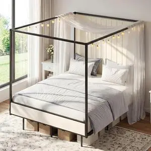 Full Canopy Platform Bed with Charging Station & LED Lights | 4-Poster Canopy Design, Heavy-Duty Steel Frame, 11-Inch Under-Bed Storage, No Box Spring Needed, Easy Assembly & Noise-Free Full Canopy Platform Bed with Charging Station & LED Lights | 4-Poster Canopy Design, Heavy-Duty Steel Frame, 11-Inch Under-Bed Storage, No Box Spring Needed, Easy Assembly & Noise-Free
