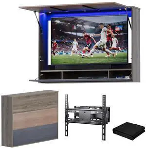 45"-55" Outdoor TV Enclosure with LED Light | Wall Mounted TV Cabinet, Lift-Up Door, UV Protection Cover, Steel Bracket, 3 Storage Compartments, for Patio, Backyard, Pool 45"-55" Outdoor TV Enclosure with LED Light | Wall Mounted TV Cabinet, Lift-Up Door, UV Protection Cover, Steel Bracket, 3 Storage Compartments, for Patio, Backyard, Pool