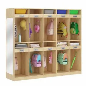 10-Section Classroom Coat Locker with 10 Cubbies, Daycare Cubbies with 20 Hooks and Acrylic Mirror, Kindergarten Lockers for Home, School, Nursery 10-Section Classroom Coat Locker with 10 Cubbies, Daycare Cubbies with 20 Hooks and Acrylic Mirror, Kindergarten Lockers for Home, School, Nursery