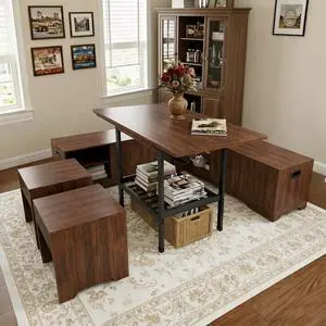 Extendable Breakfast Nook Set with Storage Bench, Corner Dining Table Set | Extendable Table Design, Hidden Storage Benches, 6-Piece Dining Set, Built-In Glass Holders, Indoor & Outdoor Use Extendable Breakfast Nook Set with Storage Bench, Corner Dining Table Set | Extendable Table Design, Hidden Storage Benches, 6-Piece Dining Set, Built-In Glass Holders, Indoor & Outdoor Use