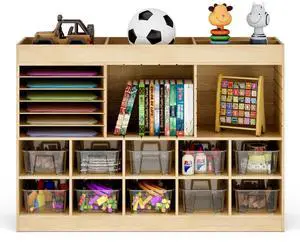 Classroom Sectional Cubbie Storage Unit, Wooden Craft Storage Cabinet with Adjustable Shelves for Playroom and Kids Room Furniture, Toy Organizer Storage Classroom Sectional Cubbie Storage Unit, Wooden Craft Storage Cabinet with Adjustable Shelves for Playroom and Kids Room Furniture, Toy Organizer Storage