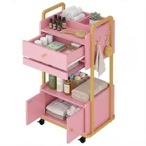 Spa Salon Trolley with Storage Cabinet, Rolling Beauty Cart for Professional Spa & Salon Use, Mobile Esthetician Cart for Skincare, Facial & Treatment Supplies (Pink) Spa Salon Trolley with Storage Cabinet, Rolling Beauty Cart for Professional Spa & Salon Use, Mobile Esthetician Cart for Skincare, Facial & Treatment Supplies (Pink)