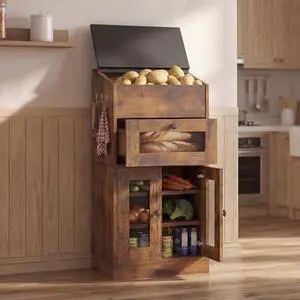 Potato and Onion Storage Bin with Lid, Large Potato Bin with Drawer, Multi-Compartment Wooden Fruit & Vegetable Cabinet with Mesh Doors, Rustic Kitchen Organizer for Pantry (16.9") Potato and Onion Storage Bin with Lid, Large Potato Bin with Drawer, Multi-Compartment Wooden Fruit & Vegetable Cabinet with Mesh Doors, Rustic Kitchen Organizer for Pantry (16.9")
