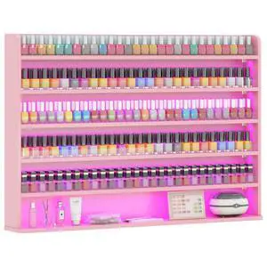 Wood Nail Polish Rack Display, 6 Tiers Nail Polish Wall Organizer, Pink | Wall Mounted Nail Polish Storage & Display Shelf, 6 Layers Wall Mount Nail Polish Holder Wall, LED Light, Acrylic Baffle Wood Nail Polish Rack Display, 6 Tiers Nail Polish Wall Organizer, Pink | Wall Mounted Nail Polish Storage & Display Shelf, 6 Layers Wall Mount Nail Polish Holder Wall, LED Light, Acrylic Baffle