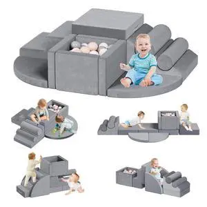12 PCS Foam Climbing Blocks for Toddlers with Ball Pit, Safe Soft Play Gym SetBaby Kids' Indoor Playground Foam Blocks for Crawling, Climbing Motor Skills DevelopmentGray 12 PCS Foam Climbing Blocks for Toddlers with Ball Pit, Safe Soft Play Gym SetBaby Kids' Indoor Playground Foam Blocks for Crawling, Climbing Motor Skills DevelopmentGray
